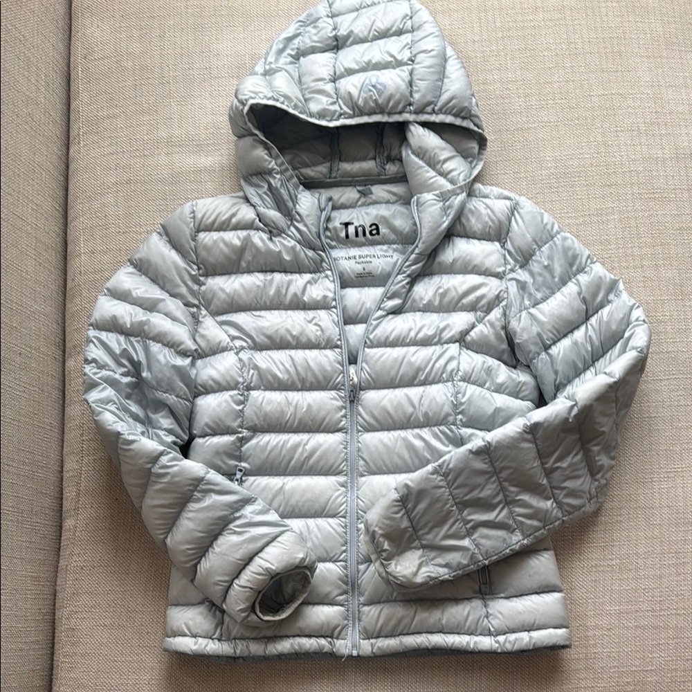TNA pale blue/silver, super light puffer, size S